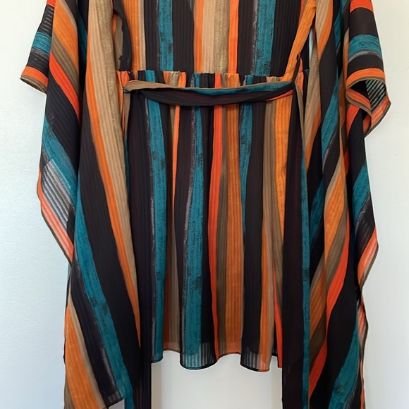 L'Atiste | Multicolor Stripe Plunge V-Neck Flutter Bell Sleeve Mini Dress Small - Picture 10 of 11